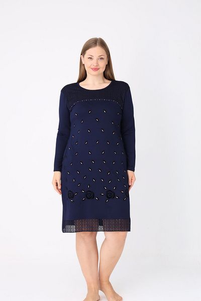 ROMEO LİFE Women's Plus Size Lycra Viscose Fabric Embroidered Long Sleeve Dress 5980