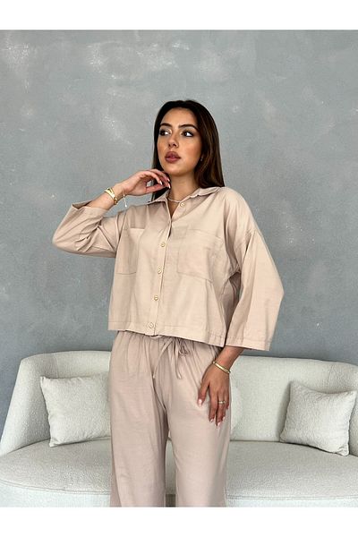 Nesil Women's Suit with Shirt Pocket Detail and Elastic Waist Trousers