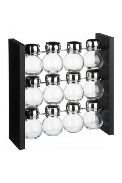 5five Simple Smart Σετ 12 δοχείων μπαχαρικών Atlas Black, ξύλινη βάση, 29,2x9xΥ29 εκ.