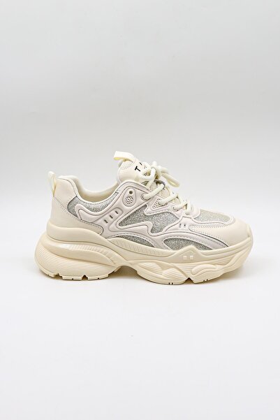 KRISTE BELL Özel Seri Dolgu Topuk Simli Kadın Spor Ayakkabı KB0048 Beyaz