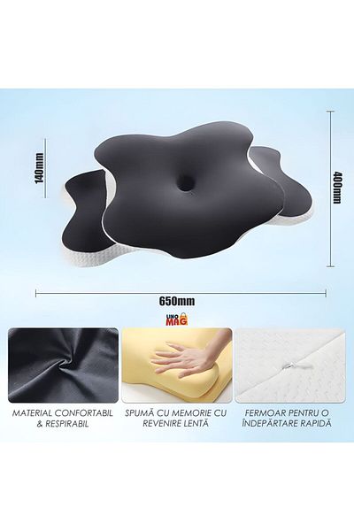 Linomag Set of 2 Linomag® Memory Foam Pillows – Orthopedic, Washable, Cervical Support, White/Black