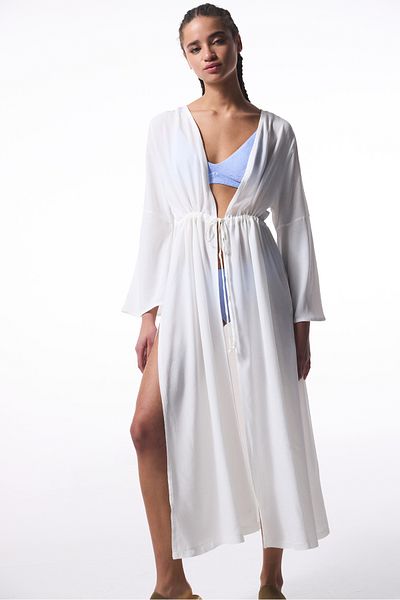 Penti White Olivia Crinckle Long Sleeve Oversize Kimono