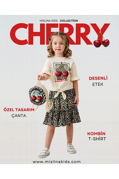 mislina kids Fusta și tricou și geantă Cherry Combinație 3 piese pentru fete
