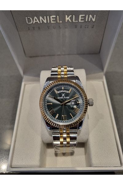 Daniel Klein Steel Bracelet with Green Dial Calendar 3 Atm Waterproof Men Wristwatch
