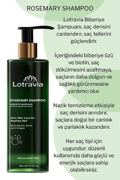 Lotravia Rosemary Shampoo |   Anti-Hair Loss |   250 ml with Biotin, Keratin and Collagen