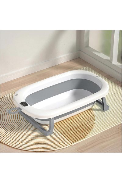 Mini Baby Collapsible Baby Bathtub with Digital Thermometer, Drain Plug, and Hanging Ring, Non-Slip and Portab