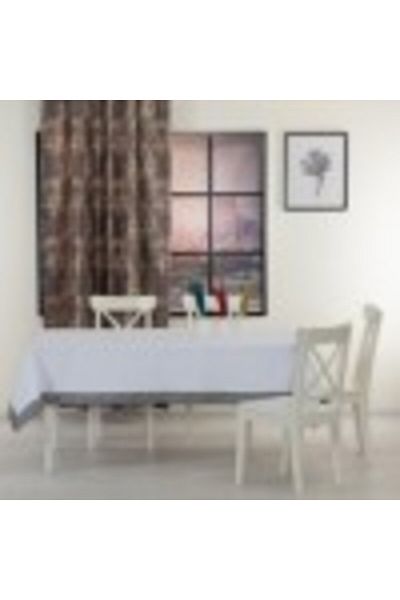 TABE Față de masă cu bordură decorativă alb-negru, 160x220cm, Tabe