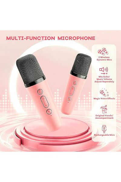 Primo Plus Mini Karaoke Machine For Kids Adults, Portable Bluetooth Speaker With 2 Wireless Microphones