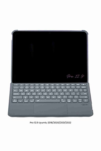 Fuchsia iPad Pro 12.9 Uyumlu Ledli 360° Manyetik Standlı Touchpadli Katanya Klavyeli Tablet Kılıf