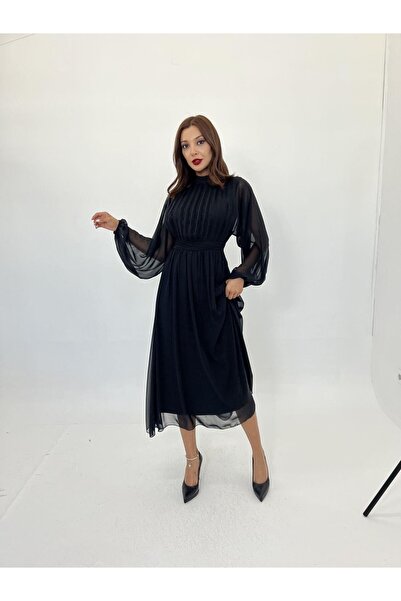 ALPACO 6297 ELBİSE-SİYAH -COLLECTION