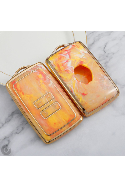 Alazpay غطاء مفتاح رينو كليو 5 ميجان E-tech Austral Koleos Kadjar Captur Zoe مطلي بالكهرباء من مادة TPU برتقالي