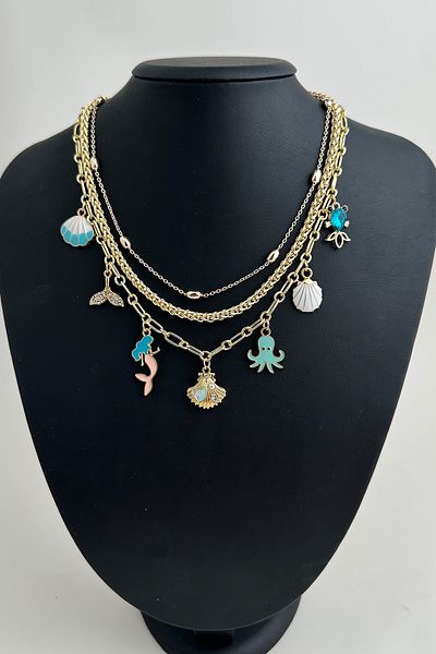 Modex Gold Color D.Shell Fish Tail Figured Multiple Necklace (42-40-38)