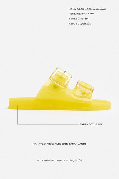 NİŞANTAŞI SHOES Papuci de damă Marlowe, galben transparent, cu cataramă dublă, cu talpă plată