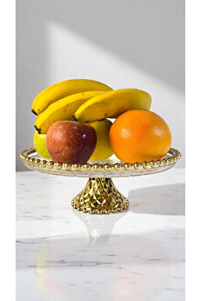 Ornamenti Tile Boncuk Kenar Ayaklı Kek, Pasta Standı Sunumluk Büyük, 26 Cm, A...