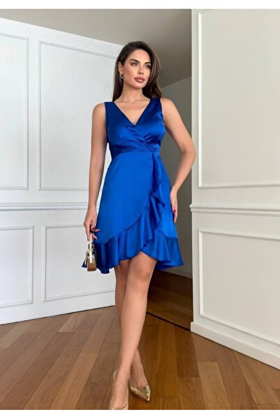 STEPS Fırfırlı Kolsuz Saten Elbise