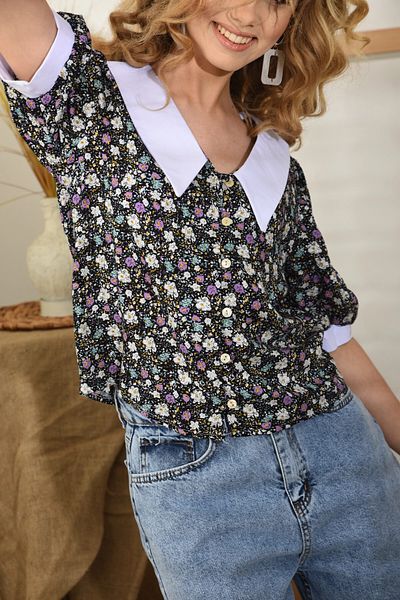 Park Karon Bluză de vară cu model floral cu detaliu de nasturi