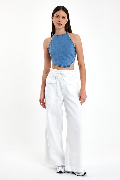 VENA Γυναικείο παντελόνι Clara White Wide Leg Paperbag