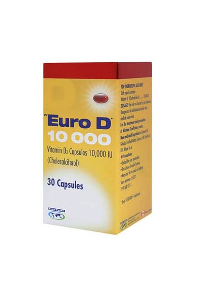 EURO D 10,000 IU Vitamin D3 Capsules (30's)
