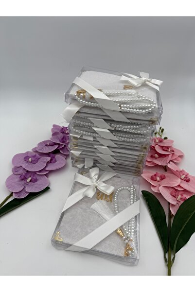 Uğurlu Hac yasini şerif inci tesbih asetat kutulu kurdelalı set