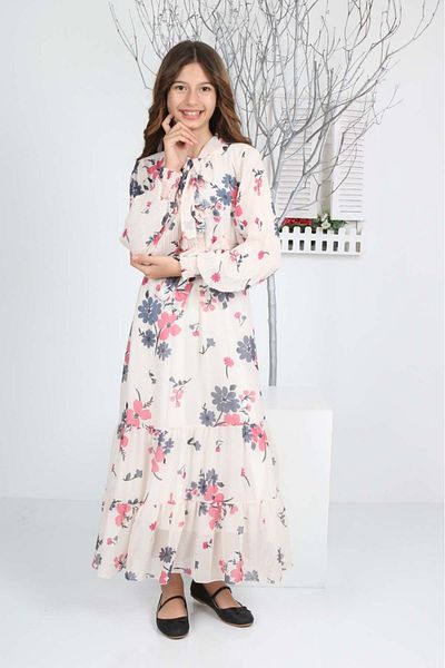 FMN Collection Girl's Lined Full Length Patterned Dress, Stylish and Comfortable