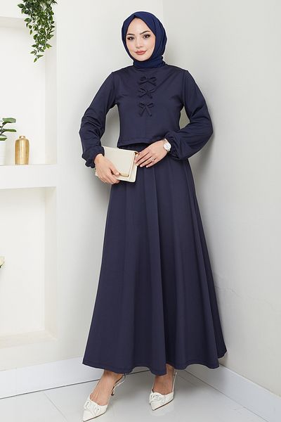 InStyle Navy Blue Suit with Skirt and Bow Detail