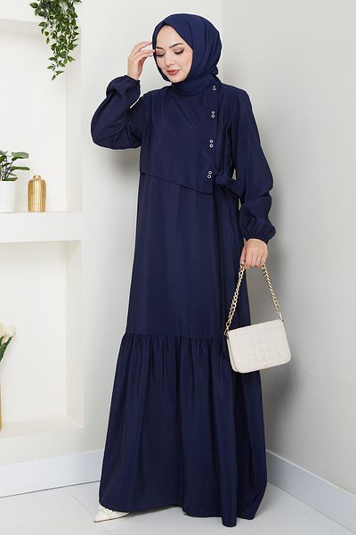 InStyle Φόρεμα Modal Navy Blue με λεπτομέρεια Bird's Eye