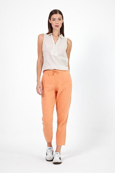 VENA Orange Linen Alian Beach Pants - Elastic Waist