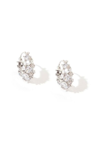 RİVUS Aurora Sparkling Stone Hoop Earrings - Silver