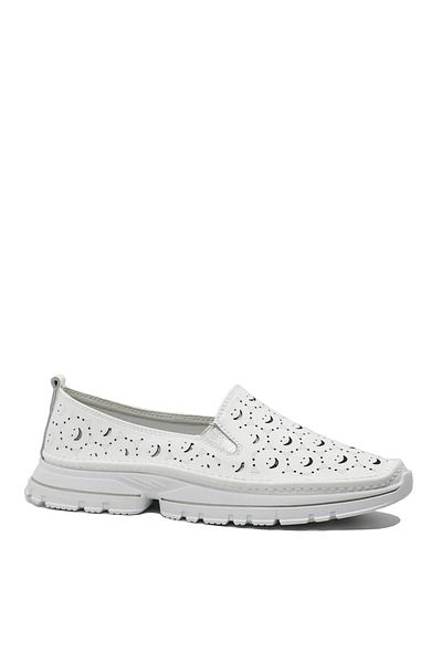 gallop Women's Gallop White Moccasins made of natural leather with perforated smile pattern