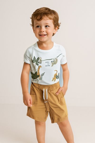 Kyron 100% Cotton Forest Animals Printed Baby Boy Double Set / Different Color Options