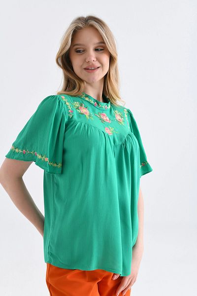 Park Karon Embroidery Detail Handkerchief Sleeve Casual Blouse