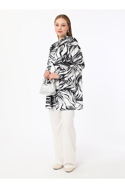 ALİA Plus Size Zebra Patterned Satin Tunic - Black - Alia