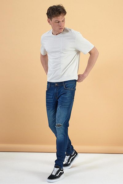 VENA Ανδρικό Teos Green - Σκισμένο Skinny Jean Παντελόνι