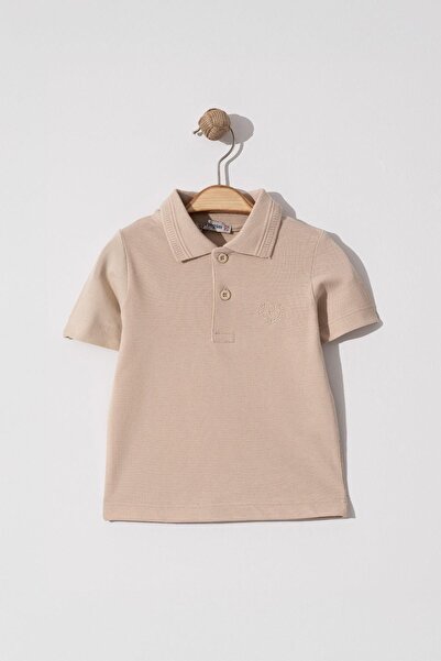 Trend Baby Kids Tricou cu guler polo bej de bază pentru băiat 6-9 ani