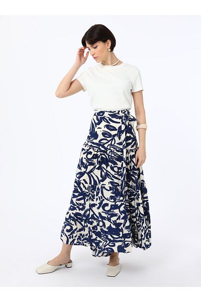 Refka Βισκόζη φούστα με φλοράλ σχέδιο - Navy Blue - Λευκό σχέδιο - Refka