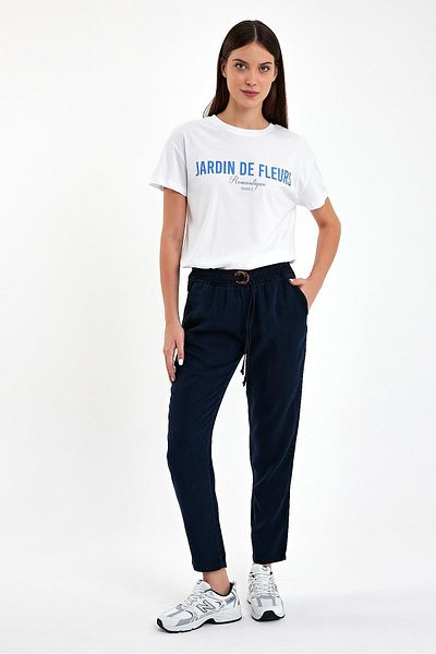 VENA Pantaloni de plajă Lyocell pentru femei TENCHEL™ - Alian Blue Black, talie elastică
