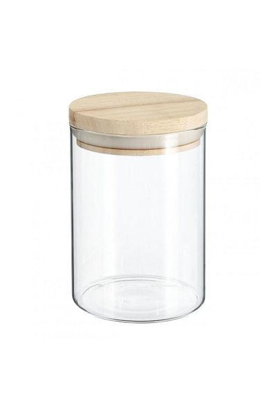 5FIVE wood container, 1000 ml, borosilicate glass, rubber tree wood lid, 10 x H18 cm