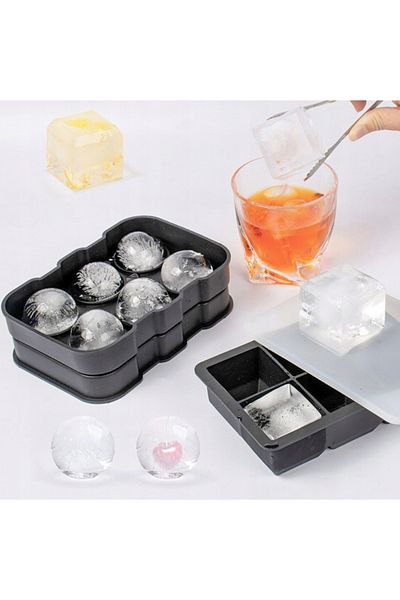 zola Set of 2 ice molds with lid, round and square, silicone, 6 cubes each, different sizes