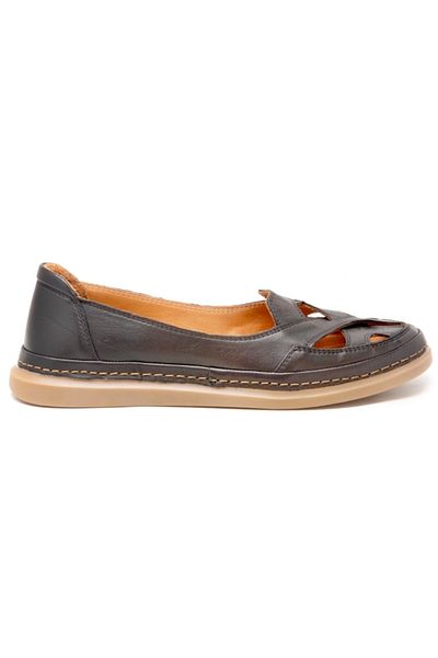 Mammamia D25Ya-0350 Black Skin Leather Comfort Women's Ballerinas