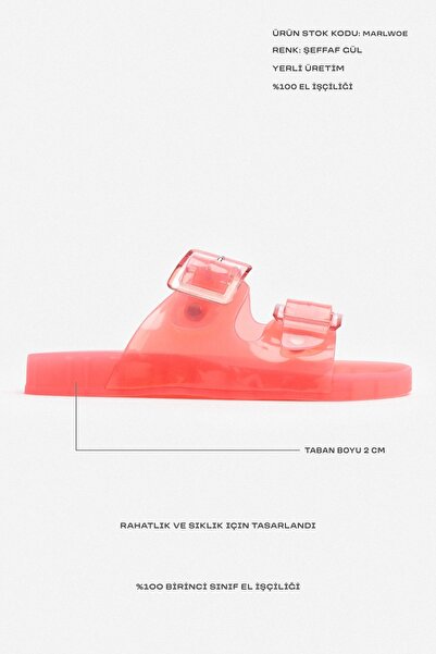 NİŞANTAŞI SHOES Marlowe Transparent Dusty Rose Double Buckle Detail Flat Sole Women's Slippers