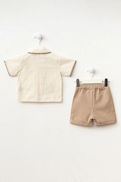Magu Baby Boy Cotton Beige Palm Embroidered Suit