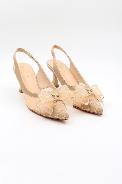 KRISTE BELL Short Heeled Bow Detailed Buckle Stiletto Kb1000 Beige