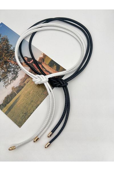 MODAM HİFA Set of 2 (Black, White) Tie-Up Cord Women's Belt Trouser Belt Dress Belt Shirt Belt