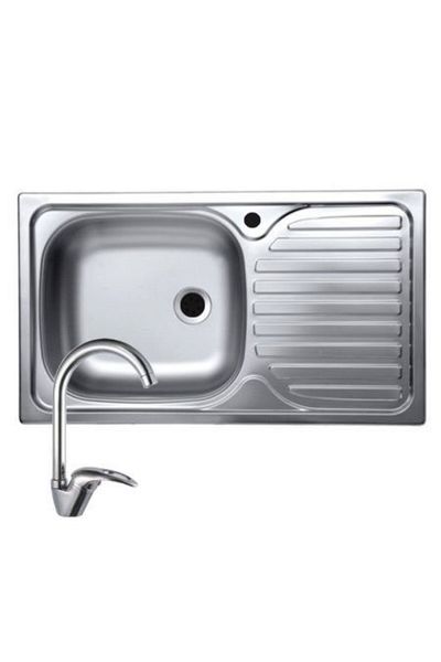 Italbox Set chiuvetă anticalcar din oțel inoxidabil pentru blat plus baterie mixer Swan, 43,5x76 cm, cuvă stângă