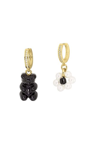 ohmygod jewelry Earrings in Silver with Flower Charm and Bear Charm Plated with Gold and Pendant - Gummy Bear