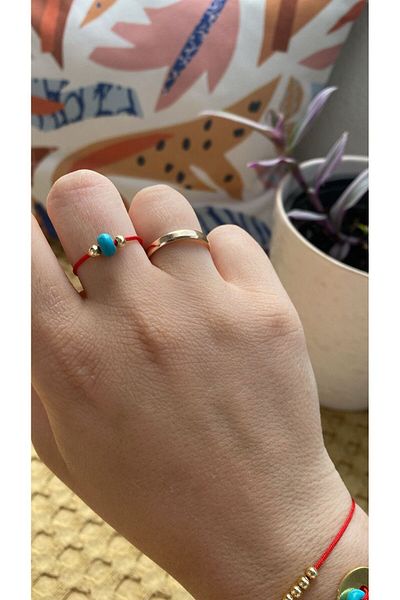 BAE ATOLYE Natural Turquoise Stone Red Adjustable String Ring