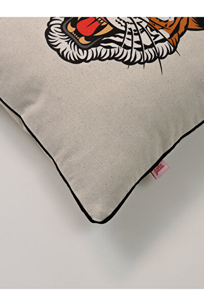 Galia Tasarım Roar - Tiger Illustrated Linen Throw Pillow Case 45X45 cm