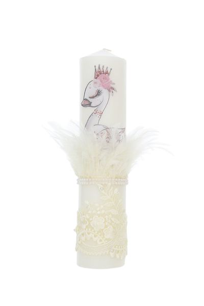 Recostore Baptism set with Swan, trousseau, dress and candle, ivory-cream color, REC3149
