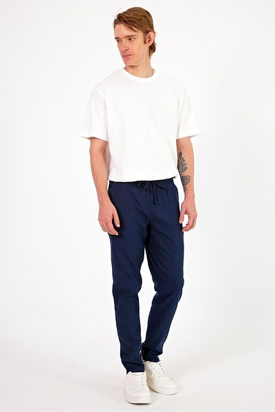 VENA Ανδρικό λινό παντελόνι Alfred Navy Blue με ελαστική μέση