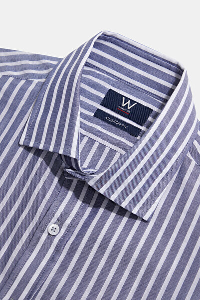 W Collection LACİVERT UZUN KOLLU ÇİZGİLİ GÖMLEK